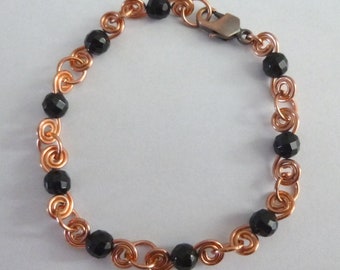 Winding Road Copper Bracelet with Jet Black Swarovski Crystals