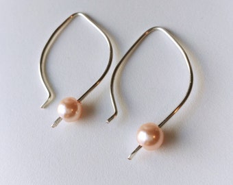 Simple Elegance in medium pink, simple sterling earrings with Swarovski pearls to dress up any outfit