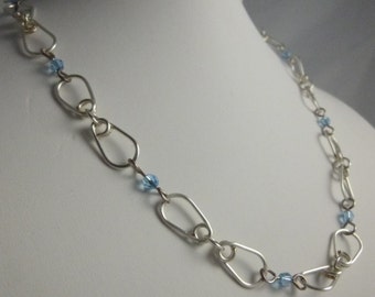 Delicate Wire Wrapped Silver necklace with Aquamarine crystals