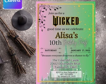 Invitación editable para fiesta de cumpleaños de Wicked