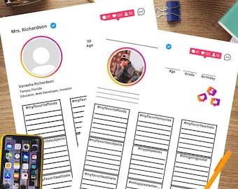 Actividad "Conóceme" para el perfil de Instagram: Rompehielos para secundaria y preparatoria (imprimible)