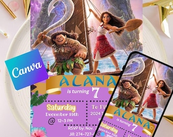 Invitación editable para fiesta de cumpleaños de Moana