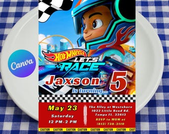 Invitación de cumpleaños digital editable de Hot Wheels
