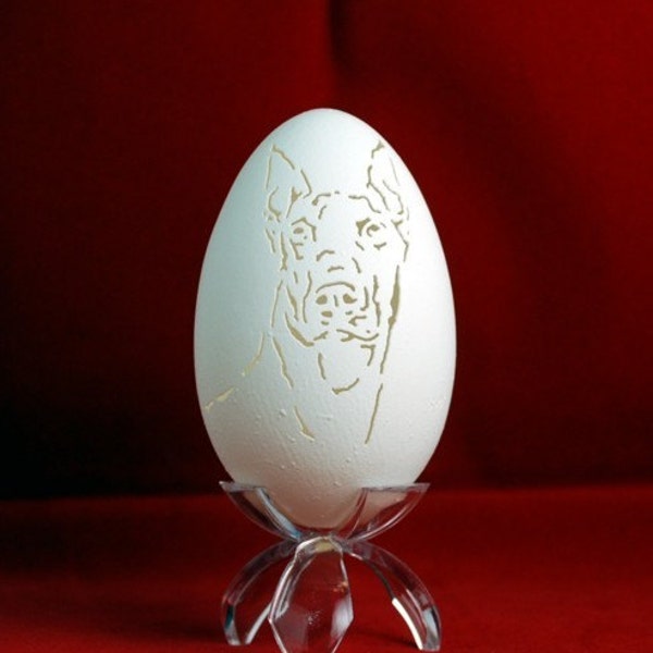 Hand Carved Goose Egg Dog Portrait-Doberman