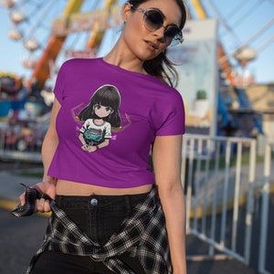 Anime Girl T-Shirt, Retro Graphic Tee, Cyberpunk Style Shirt, Cute Cartoon Top, Black Women's Tee, Futuristic Fashion, Vaporwave Clothing