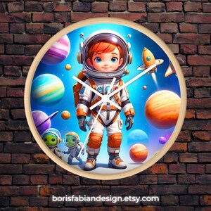 Wall Clock Kid Clock Space Clock Astronaut Clock Galaxy Clock Boys Clock Girls Room Decor Planet Clock Cute Kids Wall Art