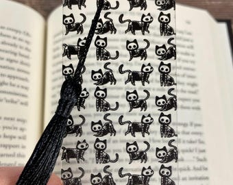 Black Cat Skeleton Bookmark: Spooky Gothic Reader Gift
