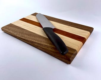 Housewarming Gift Cutting Board, Three Tone Wood Board, Padauk Walnut Maple Cutting Board, New Home Kitchen Gift