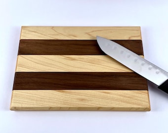 Housewarming Gift Cutting Board, Walnut Maple Wood Cutting Board, New Home Kitchen Gift, Striped Wood Prep and Serving Board