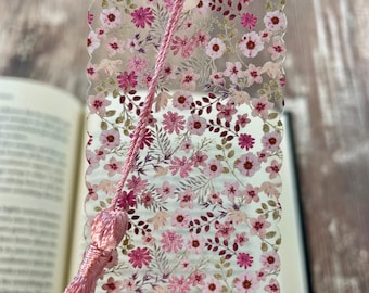 Pink Floral Scalloped Bookmark Makes a Pretty Teacher Appreciation or Birthday Gift for Book Lovers and Readers