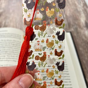 Chicken Bookmark | Farm Animal Reading Gift | Hen & Rooster Pattern with Tassel | Funny Bookmark for Women or Kids
