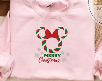 Embroidered Merry Christmas Sweatshirt, Mickey Sweatshirt, Minnie Mouse Sweatshirt, Disney Sweatshirt, Santa Mickey, Xmas Party Sweatshirt