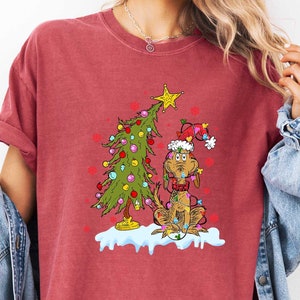 Whimsical Christmas Tree Shirt, With Dog Max Whoville Tree Shirt, Whimsical Green Star Tree Shirt, Comfort Colors Shirt, Gift for Christmas