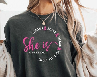 She Is A Warrior Shirt,Breast Cancer Shirt, Cancer Ribbon Tee,Comfort Colors,Pink Ribbon Shirt,Breast Cancer Awareness Shirt,Cancer Survivor