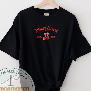 Embroidered Disneyworld T-shirt, Cherry Disney Shirt, Mickey Mouse Tee, Pink Coquette Shirt, Disney Bow Shirt, Comfort Colors