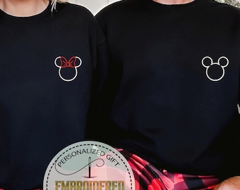 Mickey and Minnie Couples Embroidered Sweatshirt, Disney Sweatshirt,Disneyland Shirt,Mickey Dad Shirt, Minnie Mama Shirt,Disney Family Shirt