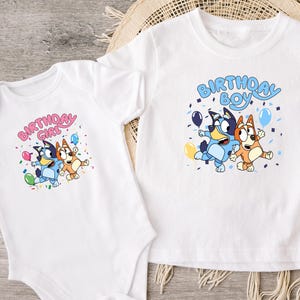 Birthday Party Shirt,  Birthday Girl Shirt, Blue Birthday Boy Tee, Blue Dog Tee, Bluey Party Gift, Bluey Cartoon Tee, Bluey And Bingo Shirts