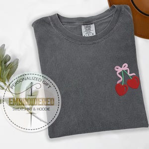 Embroidered Cherry T-Shirt, Valentines Day Cherry Shirt, Disney Coquette Baby Tee, Comfort Colors Tee, Valentines Day Gifts, Gift For Woman