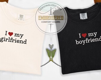 Embroidered Couple T-shirt, Comfort Colors, Boyfriend Shirt, Girl Friend Shirt, Couple Goals, Valentines Day Shirt, Heart Shirt