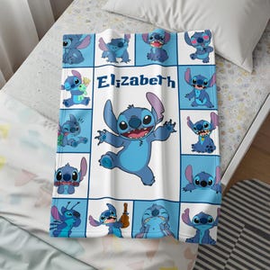 Personalized Stitch Blanket with Name | Custom Lilo and Stitch Gift | Kids Birthday Throw | Experiment 626 Collage | Disney Fan Gift image 4