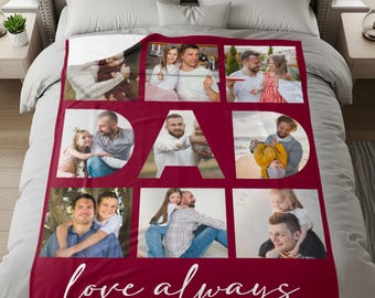 Personalized Dad Photo Collage Blanket | Fathers Day Gift from Kids | Custom Picture Throw Birthday Present Him Grandpa Men Unique Cozy Warm