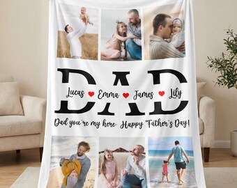 Custom Photo Collage Blanket for Dad | Personalized Fathers Day Gift From Kids Keepsake Throw Unique Cozy Fleece Memory Birthday Present Him
