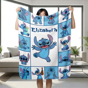 Personalized Stitch Blanket with Name | Custom Lilo and Stitch Gift | Kids Birthday Throw | Experiment 626 Collage | Disney Fan Gift image 8