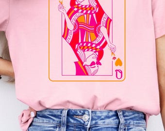 Camiseta de Reina de Corazones, Camiseta de San Valentín, Camiseta de Juego, Camiseta de Amor, Diseño de Tendencia, Camiseta de Despedida de Soltera, Camiseta de Novia