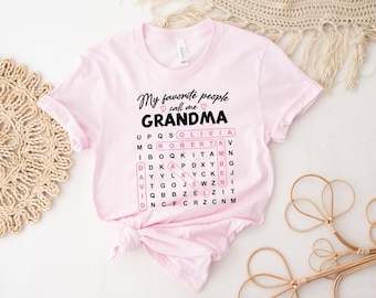 Personalized Grandma Word Search Shirt Custom Grandkids Names | Mothers Day Gift Grandmother Tee Nana Birthday Present Grandchildren Fun