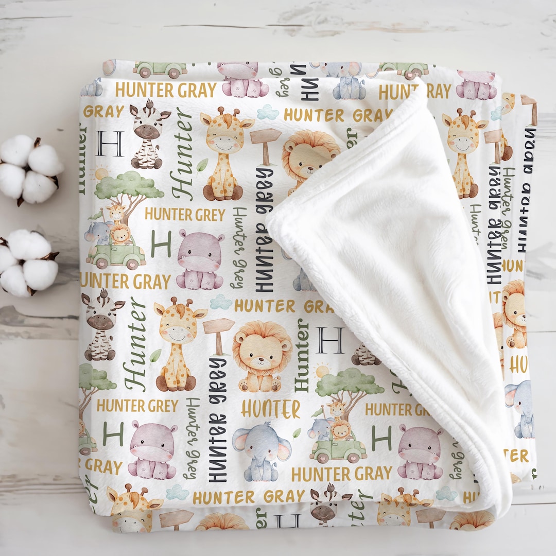 Personalized Safari Baby Blanket Custom Name | Jungle Animals Lion ...