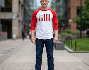 Distressed American Civil Peace Flag Raglan Shirt | Baseball Tee 3/4 Sleeve - American State National