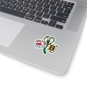 Boston Sports Trifecta Clover Sticker: Patriots, Bruins, Red Sox, Celtics 2 Inches