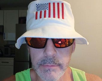 Embroidered American Civil Peace Flag Bucket Hat | Patriotic Flag Embroidery