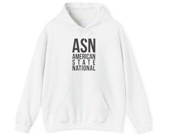 Unisex ASN Text Logo Hoodie: American Civil Peace Flag Back