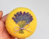 Pin cushion yellow with lavender gift pincushion needle felted wool gift for sewers quilters hostess home decoration