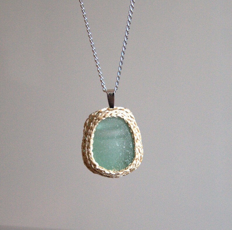Crochet Sea Glass Necklace Ivory Jewelry Seaglass Pendant | Etsy