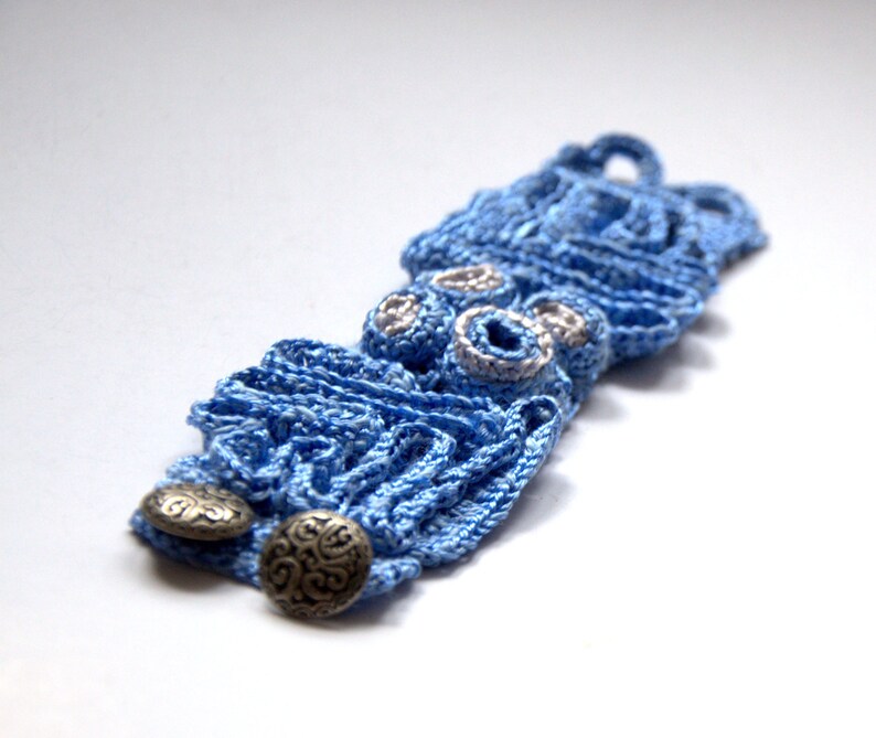 Crochet Blue Viscose Bracelet Cuff Wrist Textile Valentine Etsy
