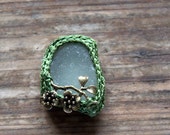 Sea glass green brooch or pendant autumn jewelry flower branch crochet textile glass Thanksgiving gift Weddings Birthday gift for her
