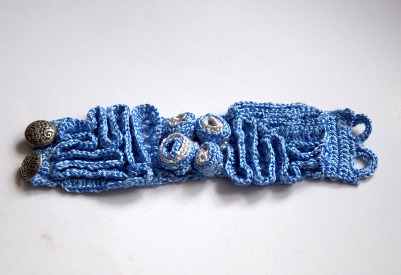 Crochet Blue Viscose Bracelet Cuff Wrist Textile Valentine Etsy