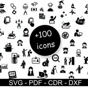 Business and office icons | 100+ vector icons | cdr, pdf, SVG, Dxf files | Hand-drawn & modern design for work, startups creative projects