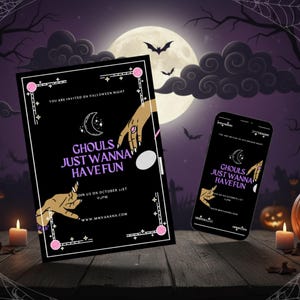 Mystische Halloween-Partyeinladung: Gruselige bearbeitbare Vorlage (Canva Download)