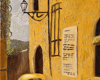Vintage Fiat Italiaans straatbeeld print – Giclée muurkunst Toscane (12 x 16 in)