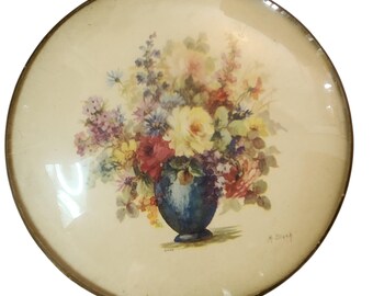 Vintage 1940s Peter Watson Studio Floral Wall Plaque | Convex Bubble Frame