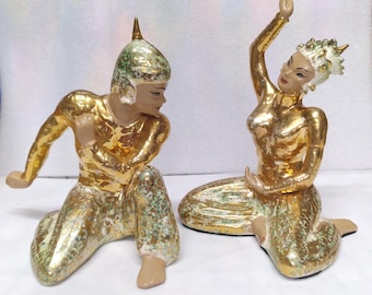 Vintage Thai Dancers: Yona California Pottery MCM Siamese Figurines