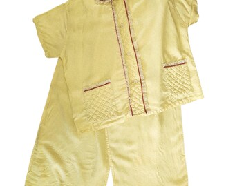 Vintage Miss Hollywood pajama set 1950s quilted yellow Size 40 modern S/M. PLEASE READ