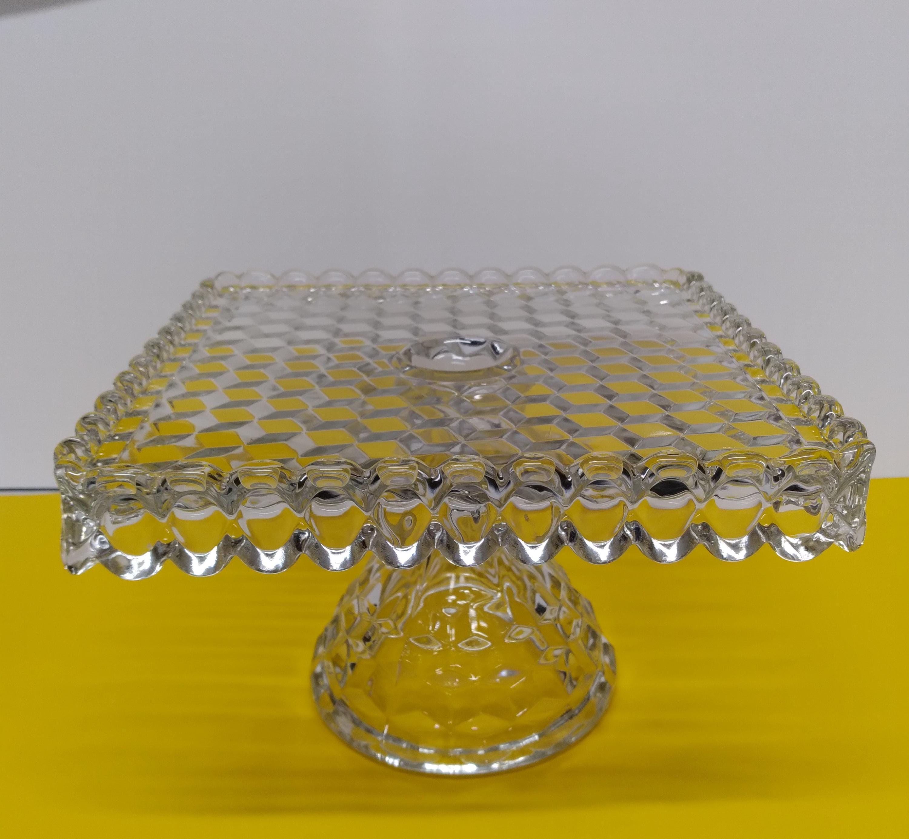 Fostoria American Clear Glass Cake Stand: Square Pedestal Salver
