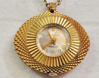 Lucerne Goldtone Sunburst Pendant Watch –Vintage Mechanical Swiss Movement