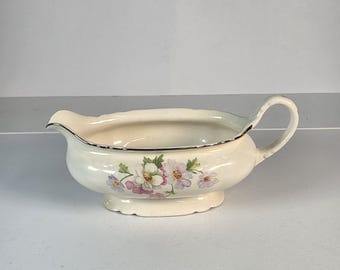 Vintage Virginia Rose Gravy Boat with Attached Underplate, Floral Porcelain Sauce Boat, Mid Century Tableware