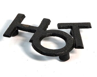 Vintage Cast Iron Trivet, Small 3" x 3" Hot Pot Stand, Retro 1970s Taiwan Kitchen Wall Decor Kettle Coaster Set