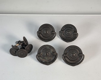 Vintage Ornate Bronze Finish Hardware - Drop Ring Pulls or Drawer Knobs